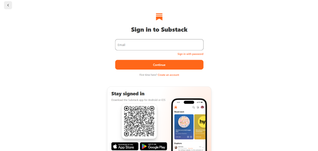 Substack login/sign in and account setup