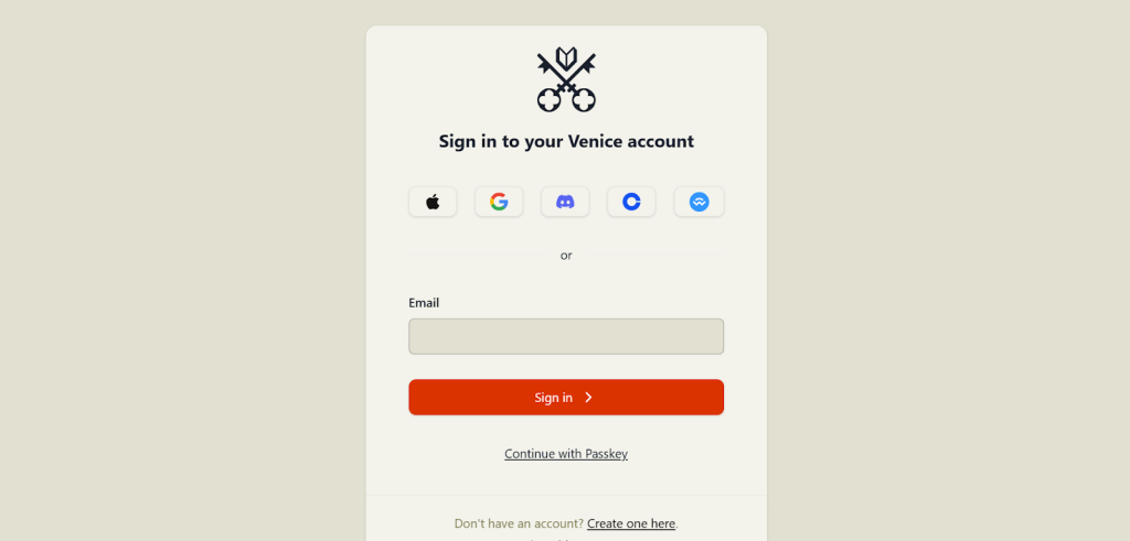 Venice.ai Sign up page