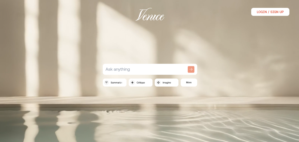 Venice AI home page