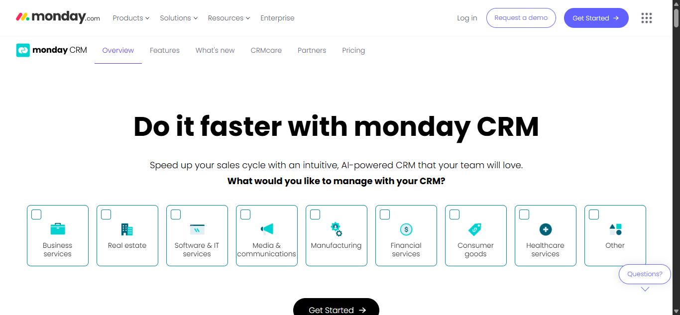 Monday.com CRM platform  Dashoard.
