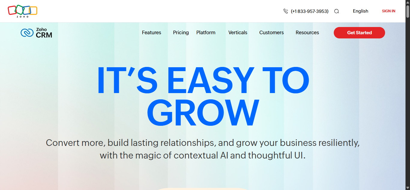 Dashboard of Zoho CRM software for business automation