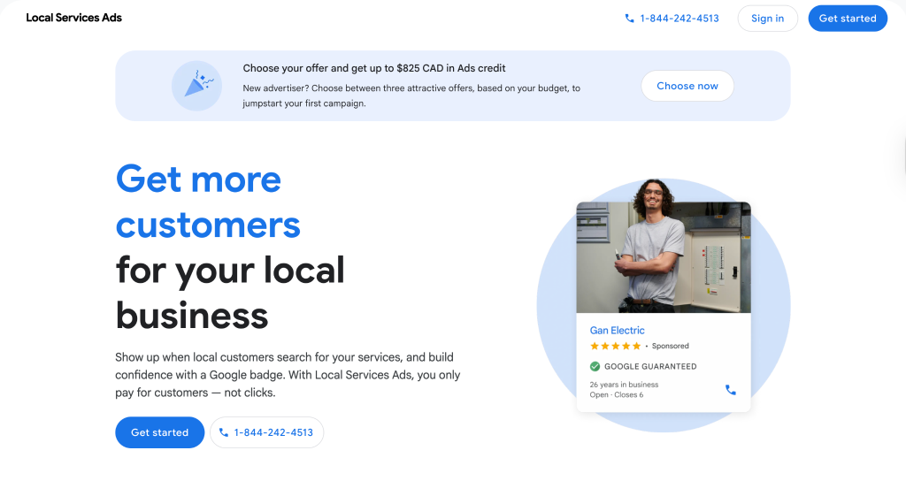 Google local service ads hone page