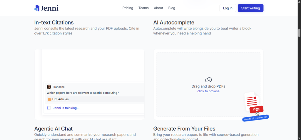 Jenni AI tool features