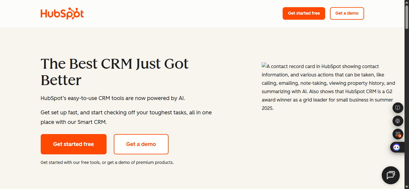 B2B Landing Page examples - Hubspot CRM Landing Page