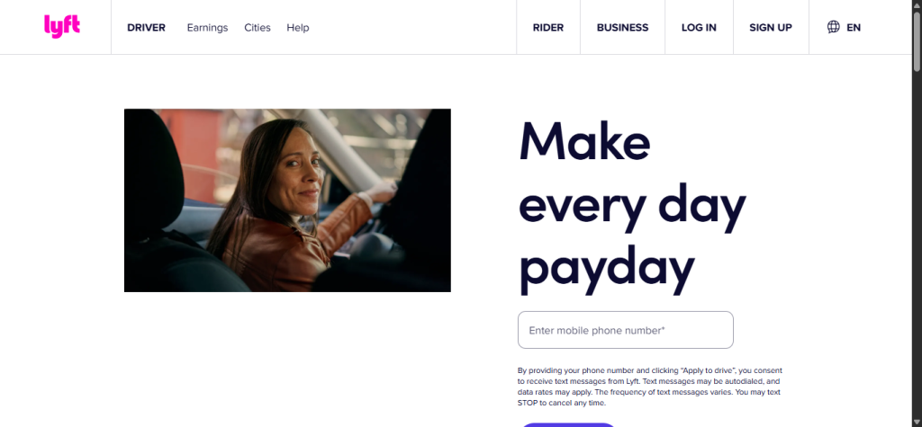 Best Landing Page Design: Lyft