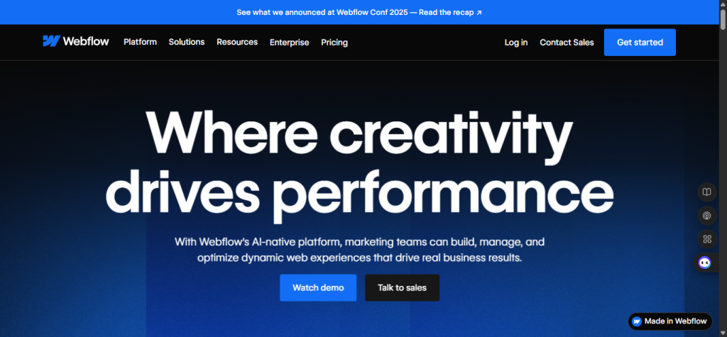 Webflow website builder homepage